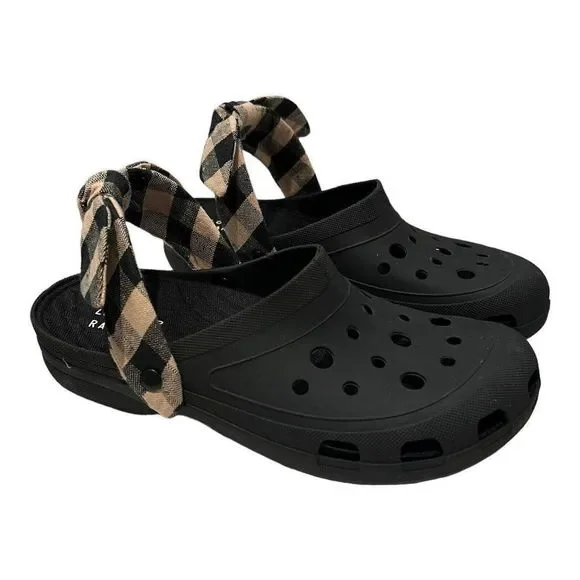 Loeffler Randall Ezra Rubber Sport Slides Clogs Gingham Bow Black - Picture 10 of 10